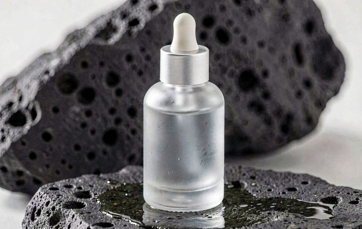 Serum facial de alta gama en entorno natural